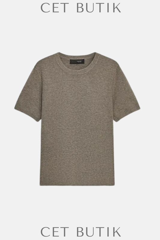 ZARA Kadın Soft-Touch Kısa Kollu Triko Üst – Taupe Gri