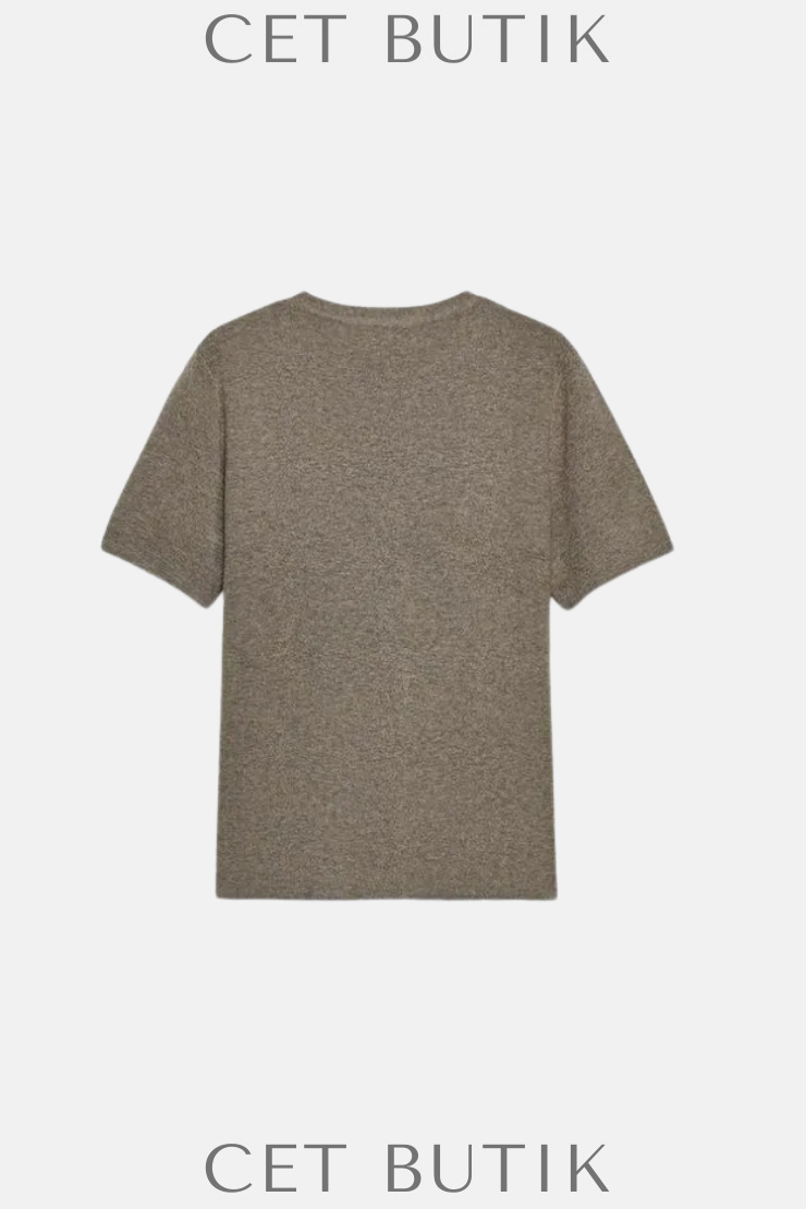 ZARA Kadın Soft-Touch Kısa Kollu Triko Üst – Taupe Gri