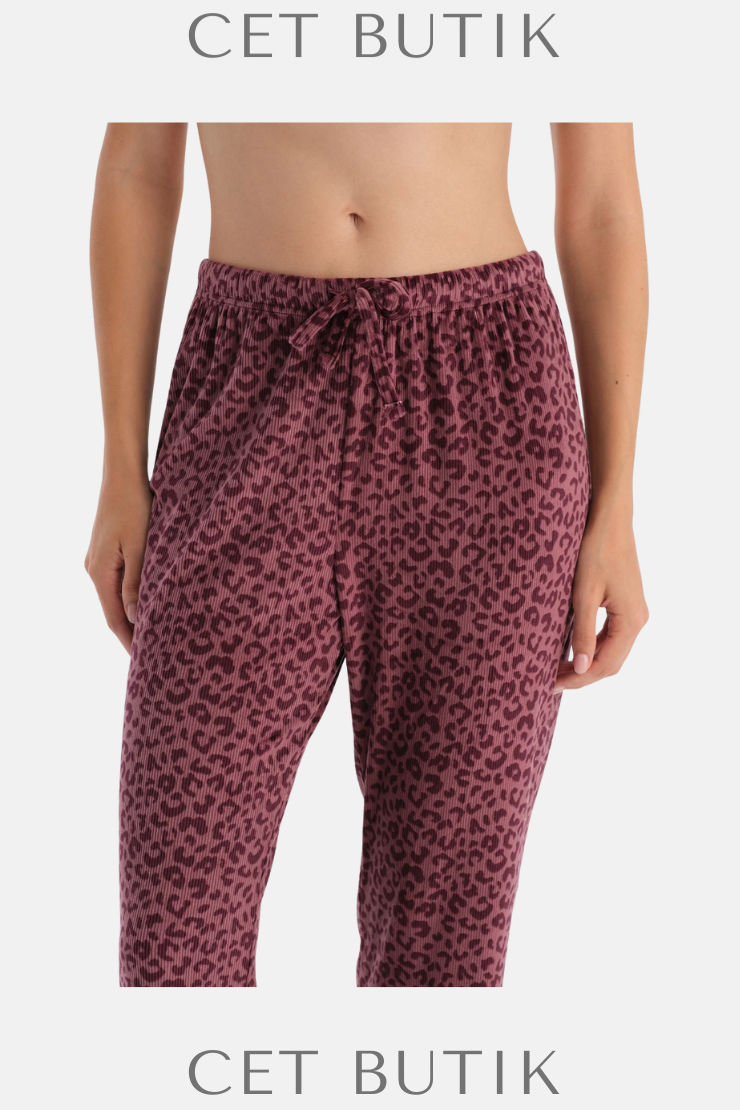 Dagi Bordo Leoparlı Kadife Gömlek & Pantolon Takım