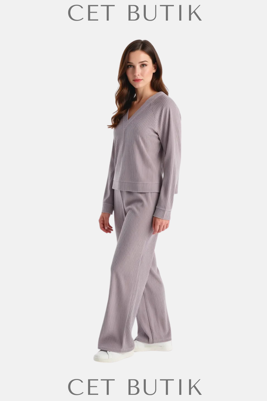 Dagi Açık Lila Kadife Pantolon – Oversize Kesim