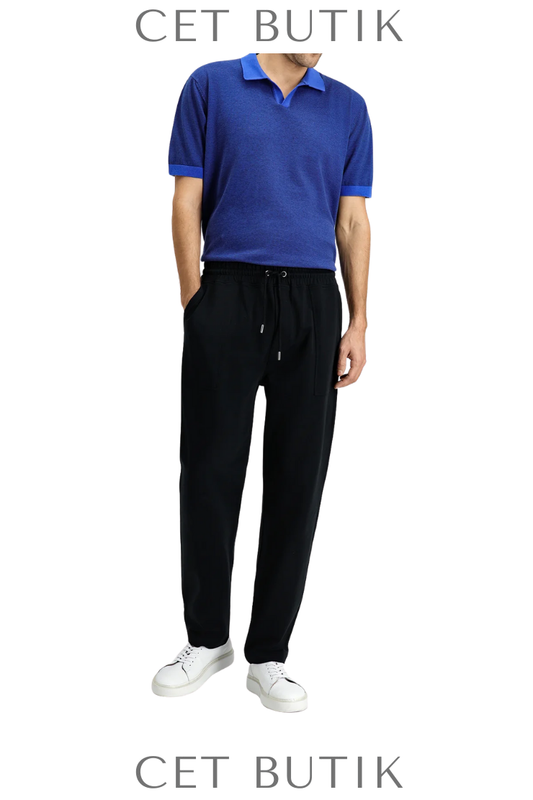 Kiğılı Siyah Pamuklu Sweatpant / Eşofman Altı