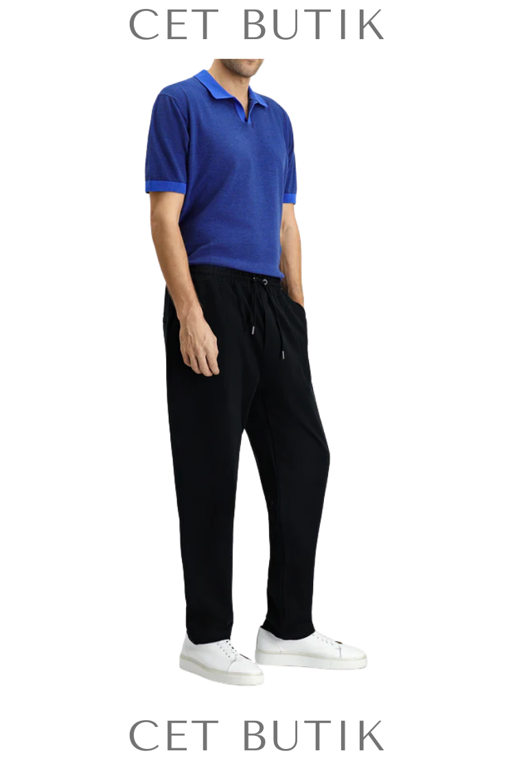 Kiğılı Siyah Pamuklu Sweatpant / Eşofman Altı