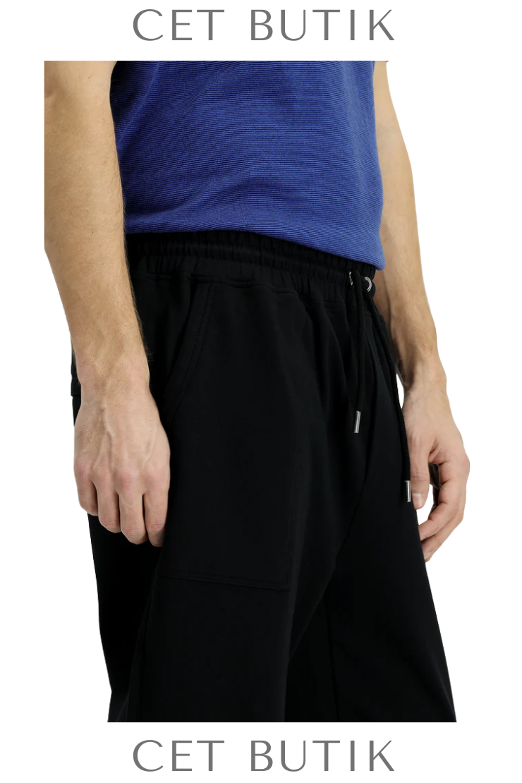 Kiğılı Siyah Pamuklu Sweatpant / Eşofman Altı
