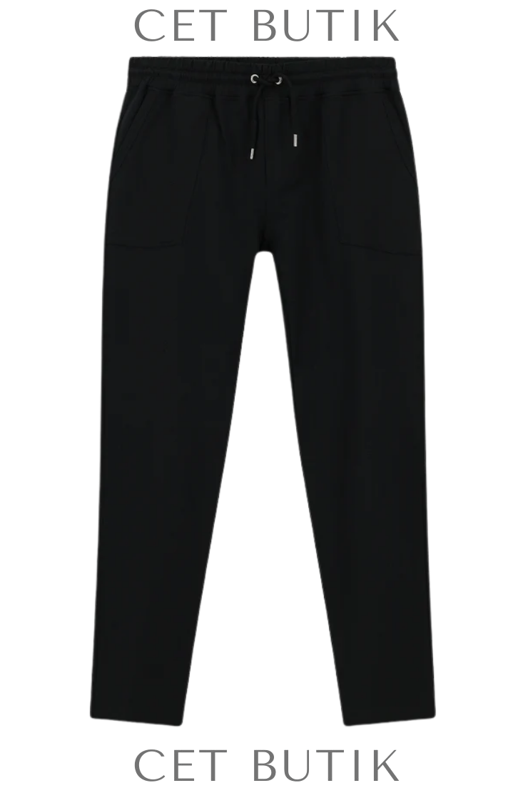 Kiğılı Siyah Pamuklu Sweatpant / Eşofman Altı