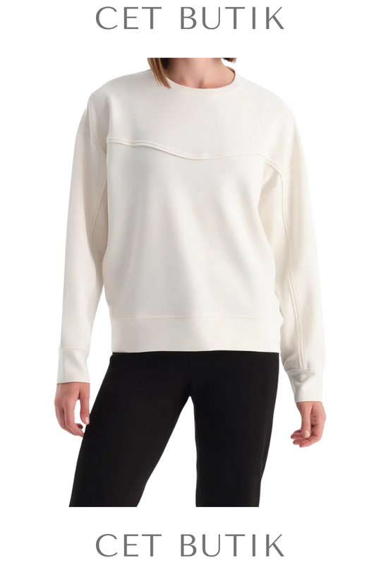 Dagi Ekru Kadın Modal Biye Detaylı Sweatshirt Şık & Rahat