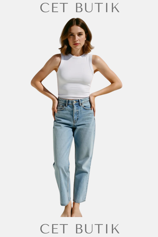 Zara TRF Açık Mavi Yüksek Bel Mom Fit Jean | 100% Pamuk & Konfor