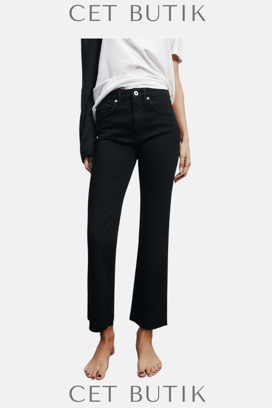 Zara TRF Oyster-White Yüksek Bel Cropped Flare Jeans