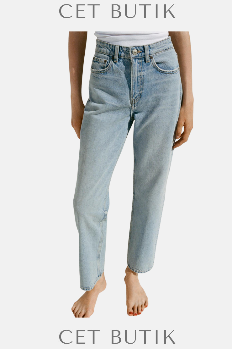 Zara TRF Açık Mavi Yüksek Bel Mom Fit Jean | 100% Pamuk & Konfor