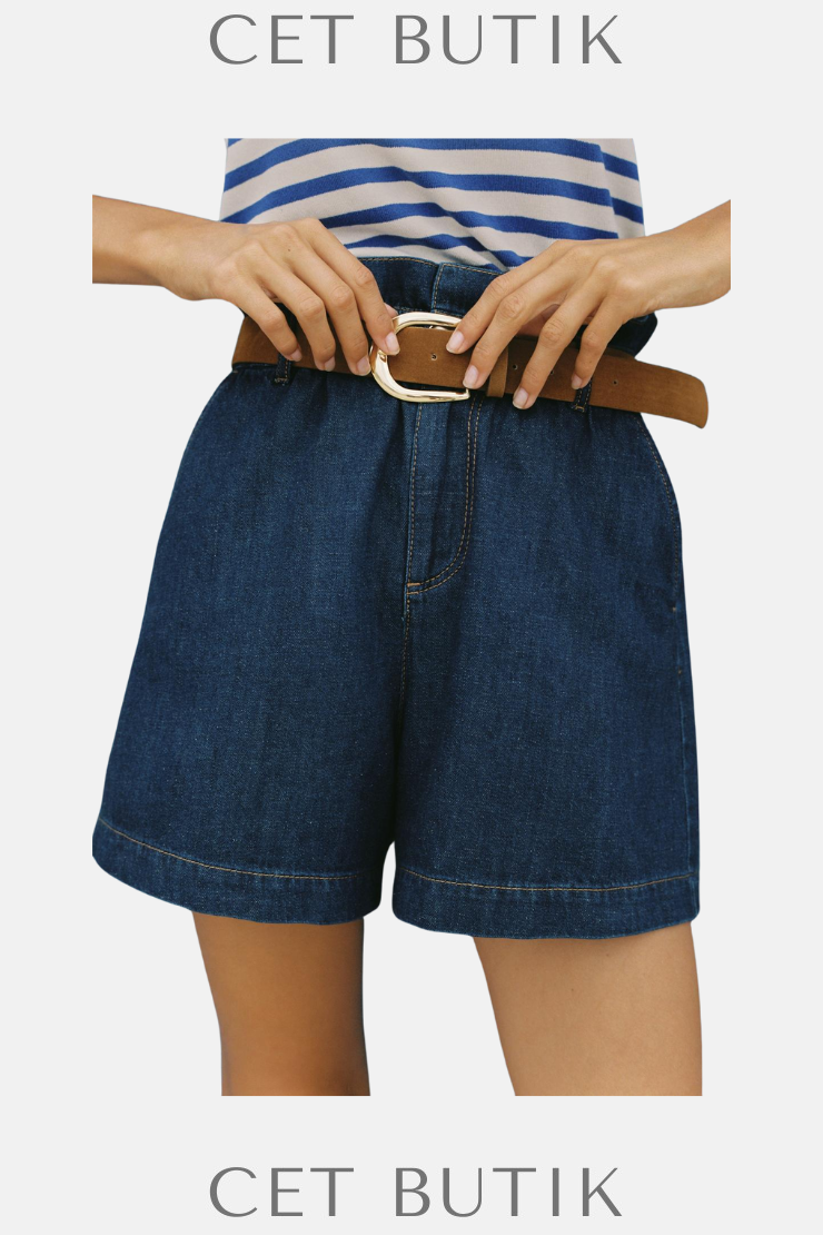 Zara Kadın Kemerli Paper Bag Bermuda Şort – Indigo