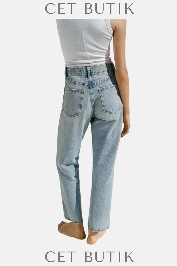 Zara TRF Açık Mavi Yüksek Bel Mom Fit Jean | 100% Pamuk & Konfor