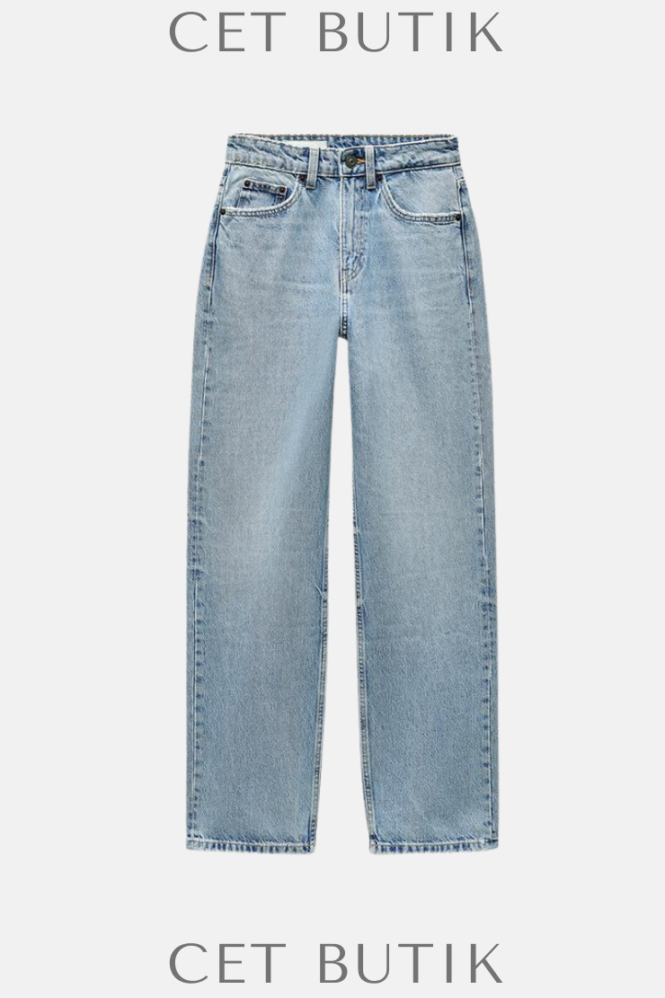 Zara TRF Açık Mavi Yüksek Bel Mom Fit Jean | 100% Pamuk & Konfor