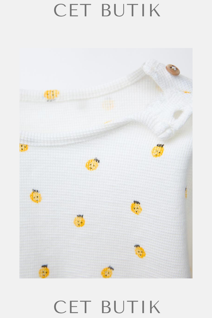 Zara Baby Dokulu Limon Baskılı Uzun Kollu Body – Açık Ekru