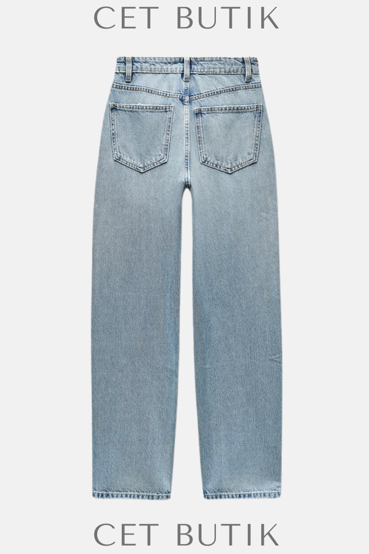 Zara TRF Açık Mavi Yüksek Bel Mom Fit Jean | 100% Pamuk & Konfor