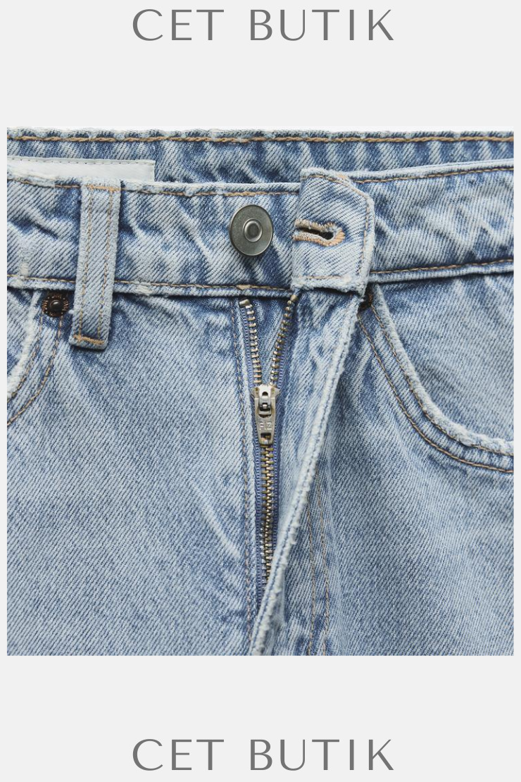 Zara TRF Açık Mavi Yüksek Bel Mom Fit Jean | 100% Pamuk & Konfor