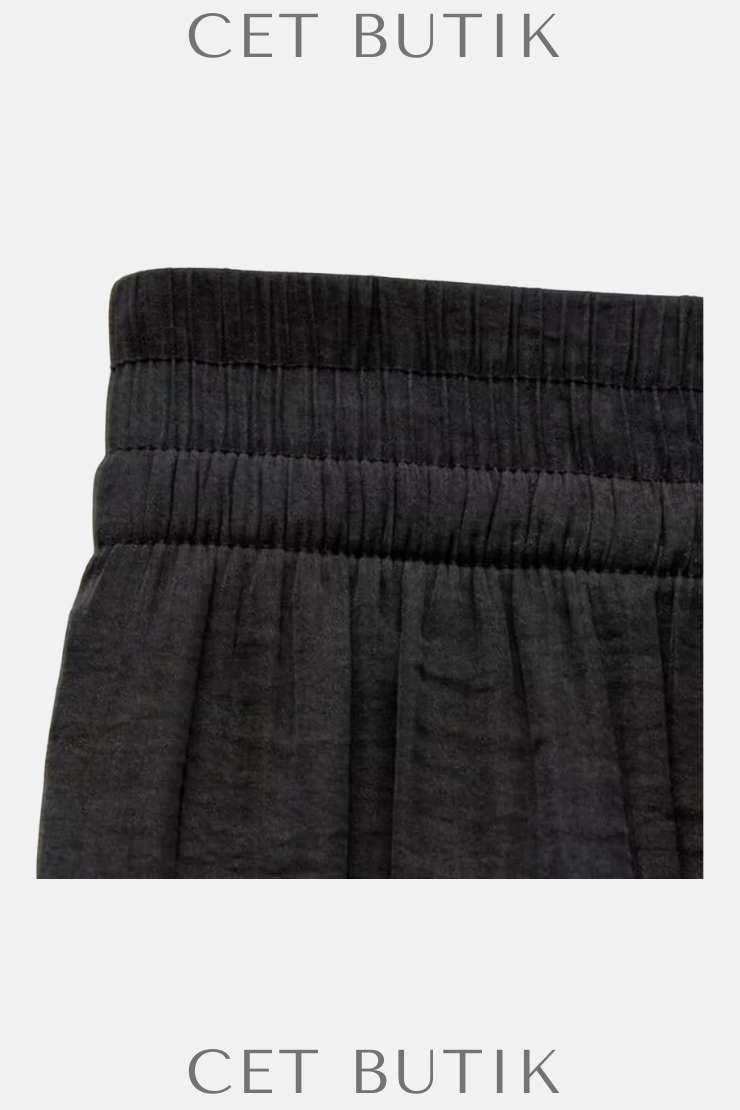 Zara Siyah Wide Leg Palazzo Pantolon – Elastik Bel, High Rise, Small