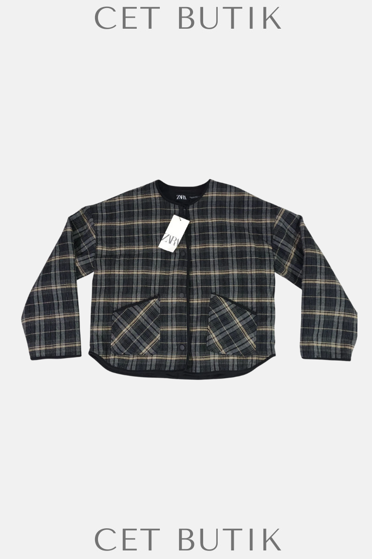 Zara Kadın Kareli Black/Beige Button-Up Ceket