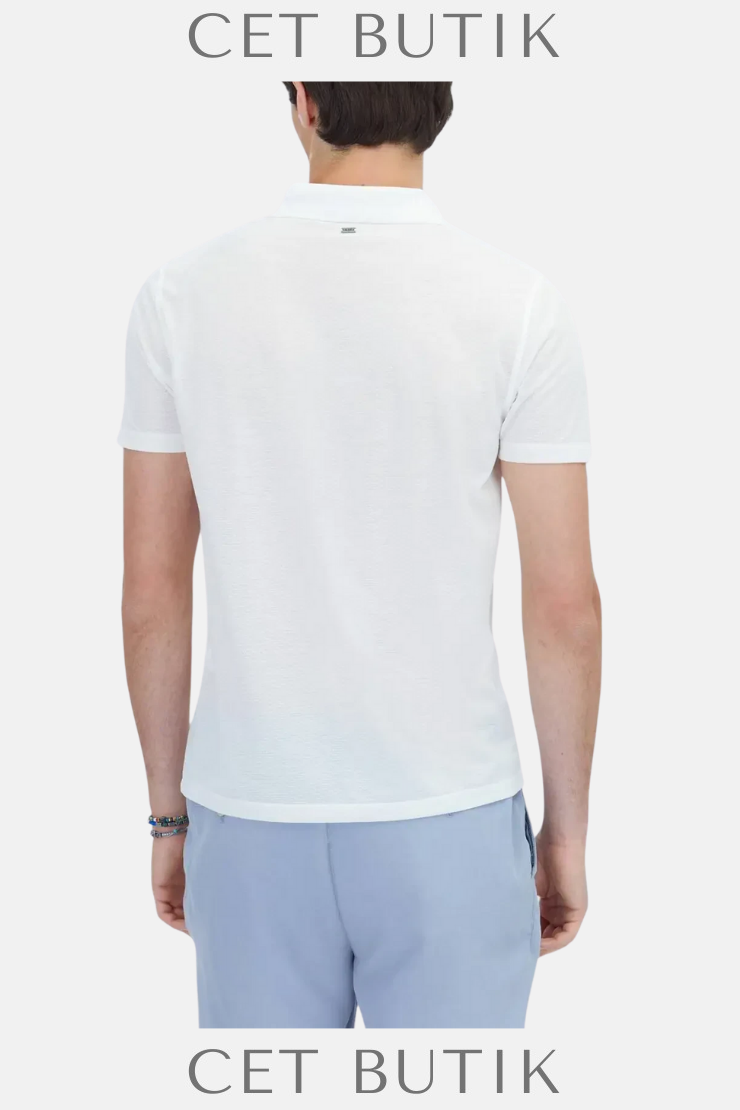 Kip Beyaz Desenli Polo Yaka T-Shirt