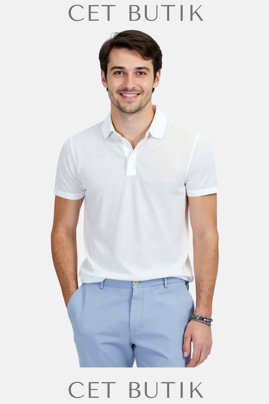 Kip Beyaz Desenli Polo Yaka T-Shirt