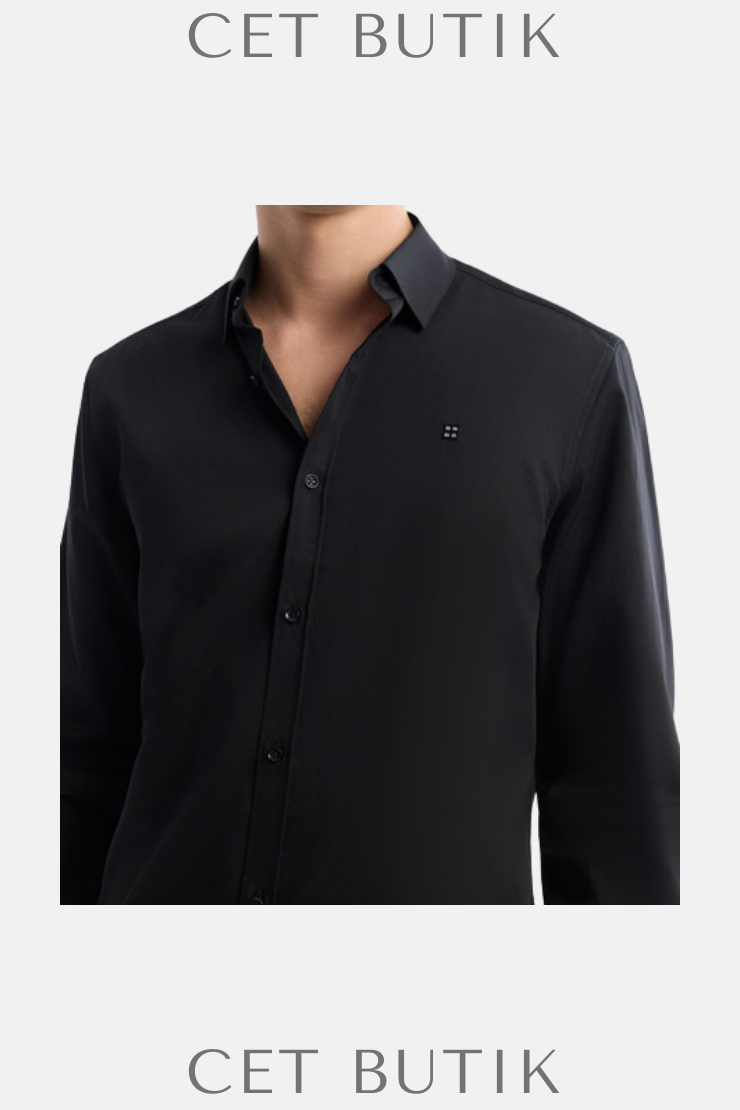 AVVA Siyah Slim Fit %100 Pamuk Saten Gömlek – Kolay Ütülenebilir & Klasik Yaka