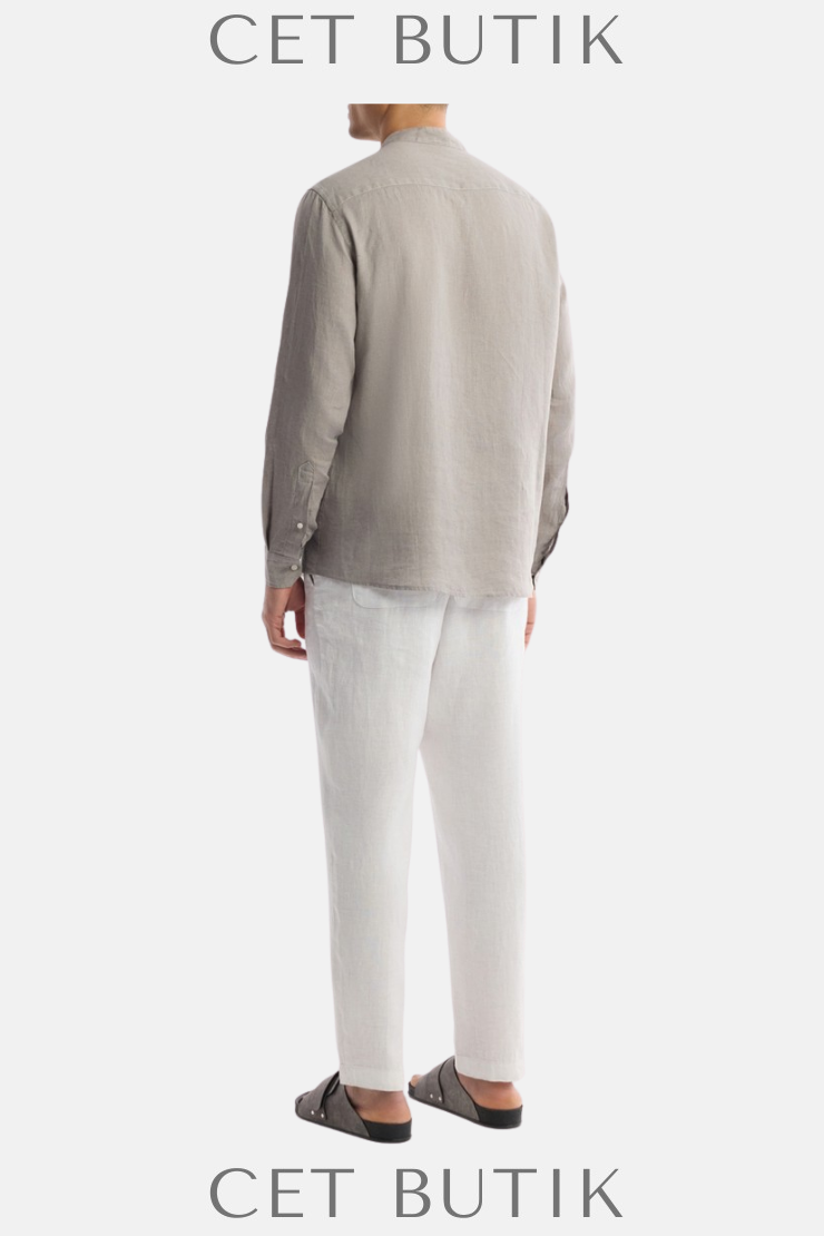 AVVA Erkek Gri Hakim Yaka %100 Keten Comfort Fit Gömlek