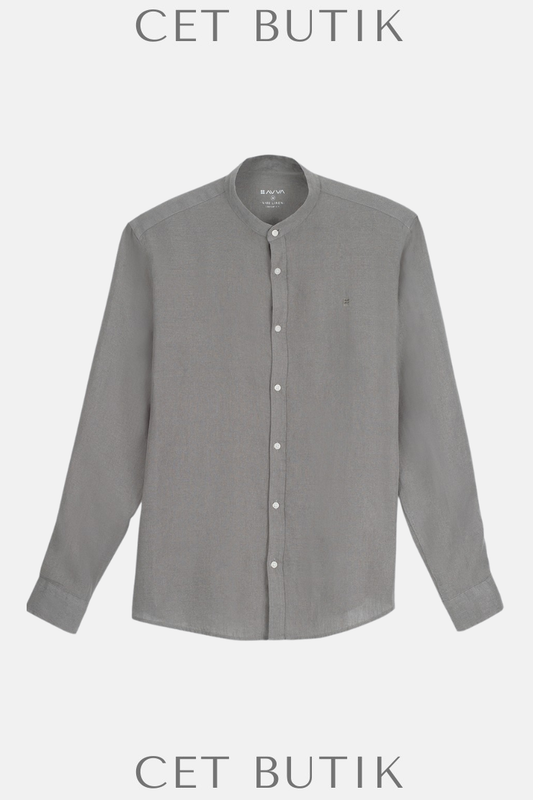 AVVA Erkek Gri Hakim Yaka %100 Keten Comfort Fit Gömlek