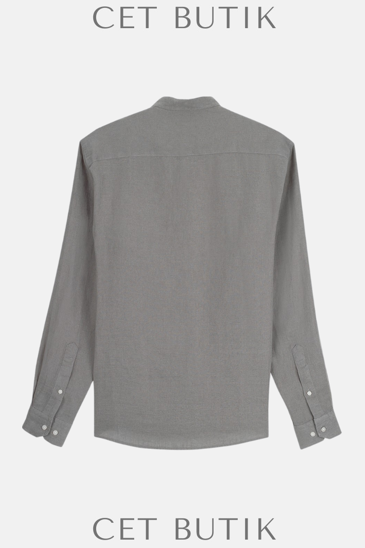 AVVA Erkek Gri Hakim Yaka %100 Keten Comfort Fit Gömlek