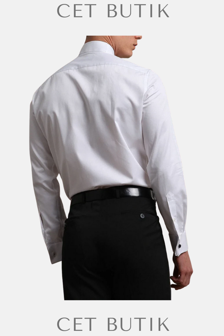 KİP Beyaz Slim Fit Duble Manşet Smokin Gömlek – %100 Pamuk, Ata Yaka