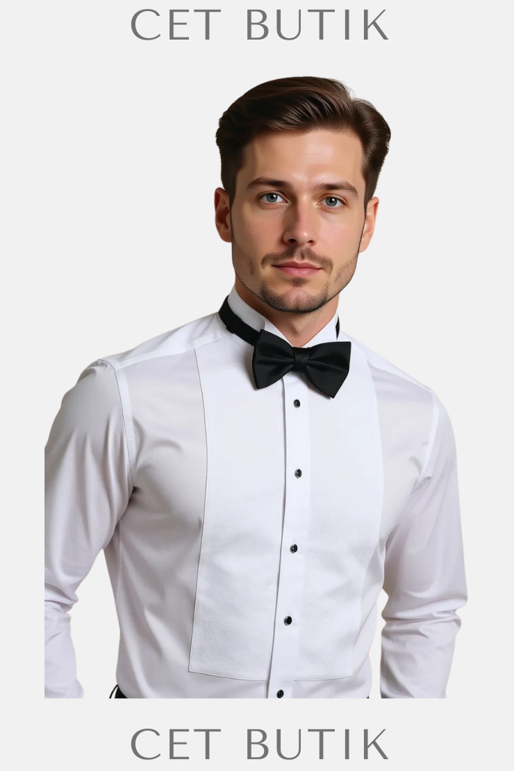 KİP Beyaz Slim Fit Duble Manşet Smokin Gömlek – %100 Pamuk, Ata Yaka