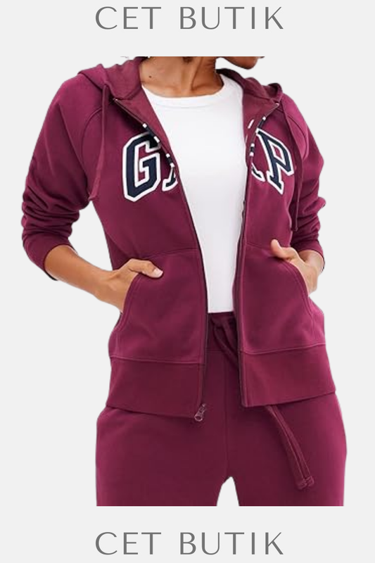 GAP Logo Zip Hoodie Ruby Wine – Kapüşonlu Full Zip Kadın Sweatshirt