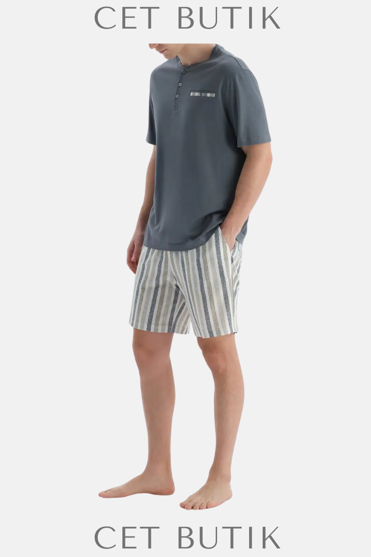 DAGİ Indigo Pat & Fleto Cep Detaylı Pijama Takımı
