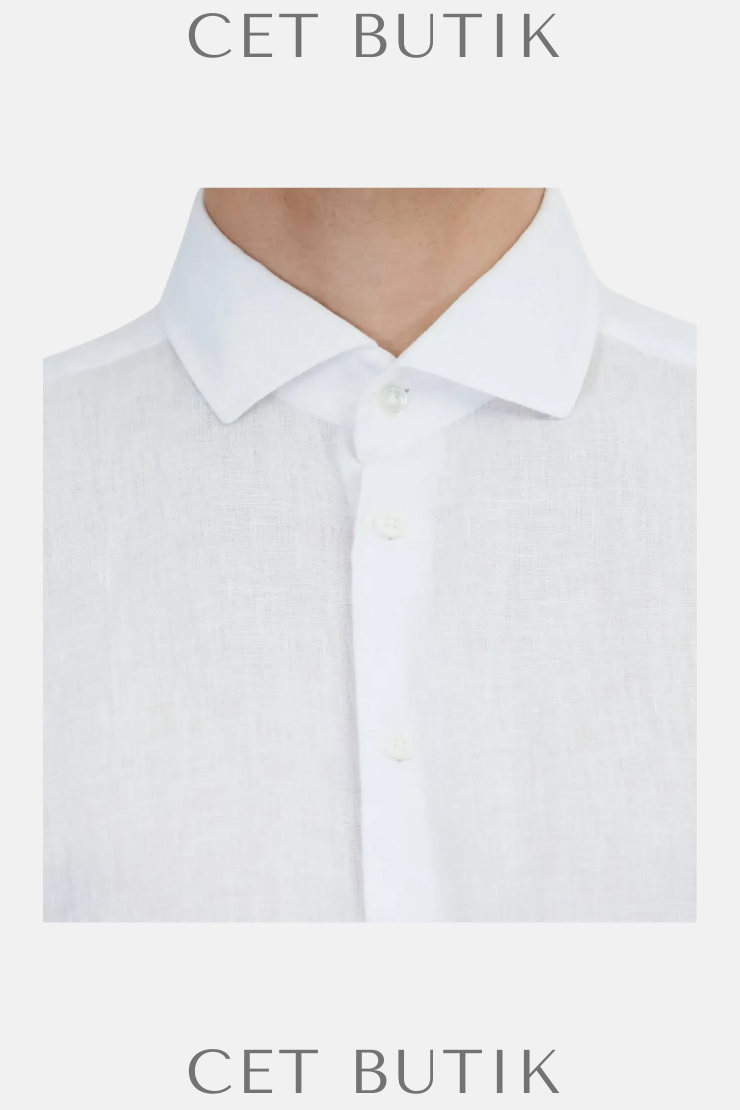 Ramsey Beyaz Düz Casual Fit 100% Keten Gömlek