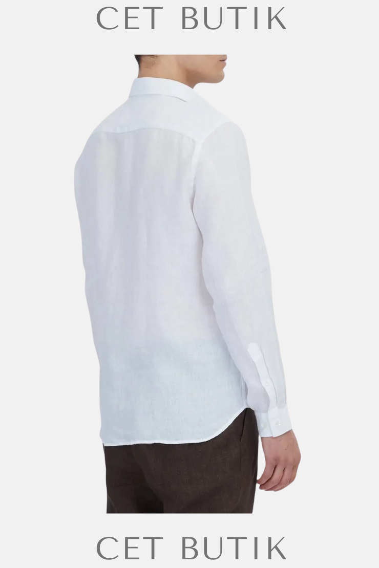 Ramsey Beyaz Düz Casual Fit 100% Keten Gömlek