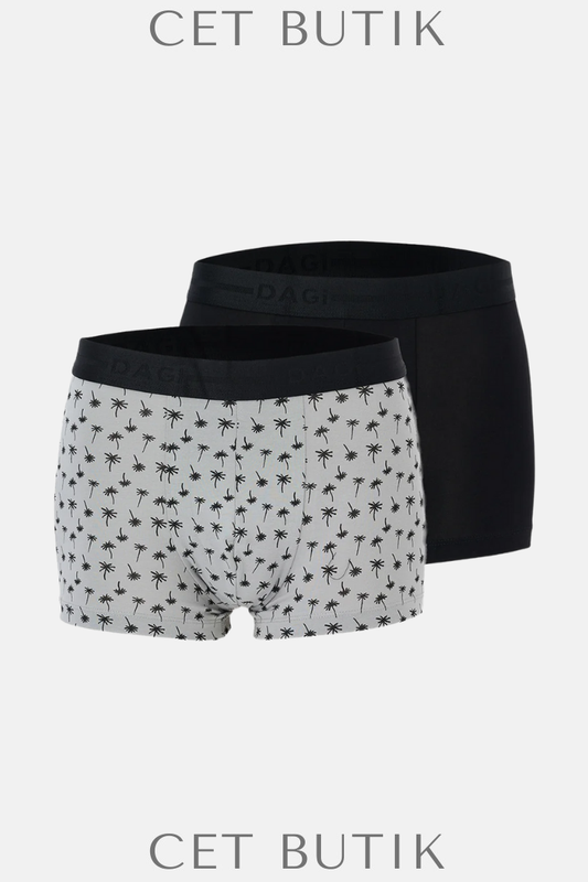 DAGİ Gri & Siyah 2’li Desenli Pamuk Boxer