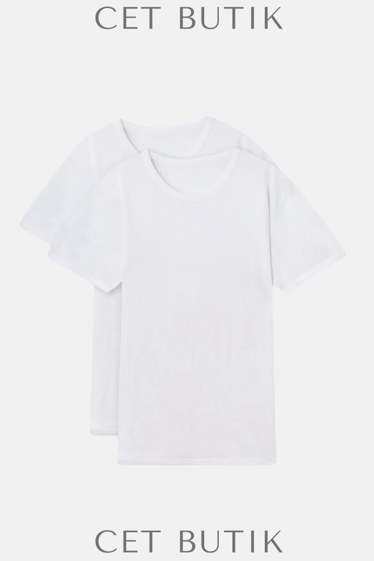 DAGİ D1160 Beyaz Sıfır Yaka Erkek 2’li T-Shirt