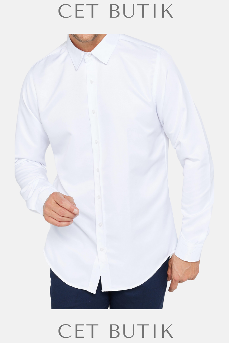 Tudors Slim Fit Beyaz Kolay Ütü Erkek Gömlek