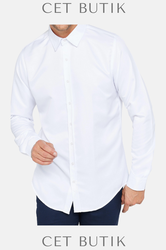 Tudors Slim Fit Beyaz Kolay Ütü Erkek Gömlek