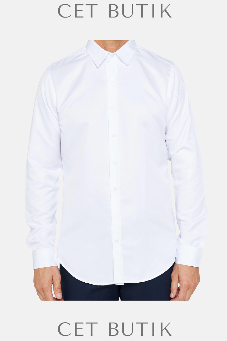 Tudors Slim Fit Beyaz Kolay Ütü Erkek Gömlek