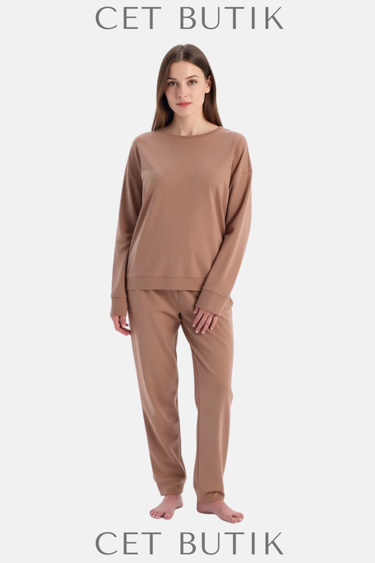 Dagi Sütlü Kahve Bisiklet Yaka Jogger Paça Celliant Pijama Takımı – %75 Pamuk