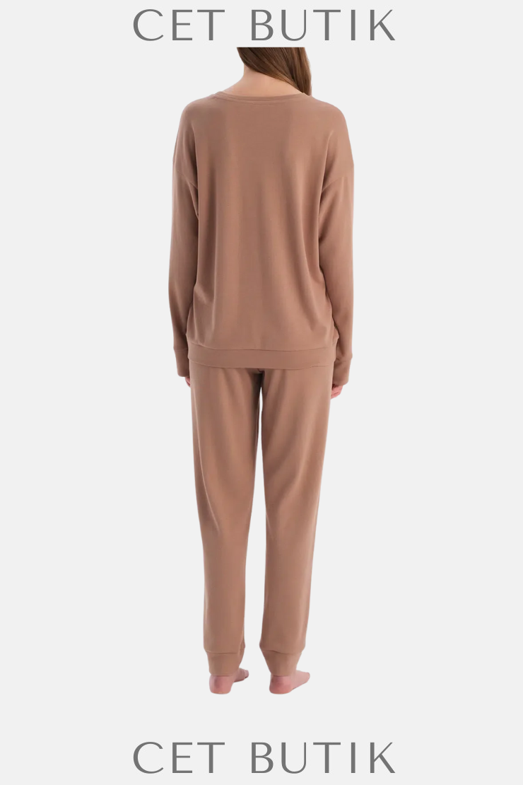Dagi Sütlü Kahve Bisiklet Yaka Jogger Paça Celliant Pijama Takımı – %75 Pamuk