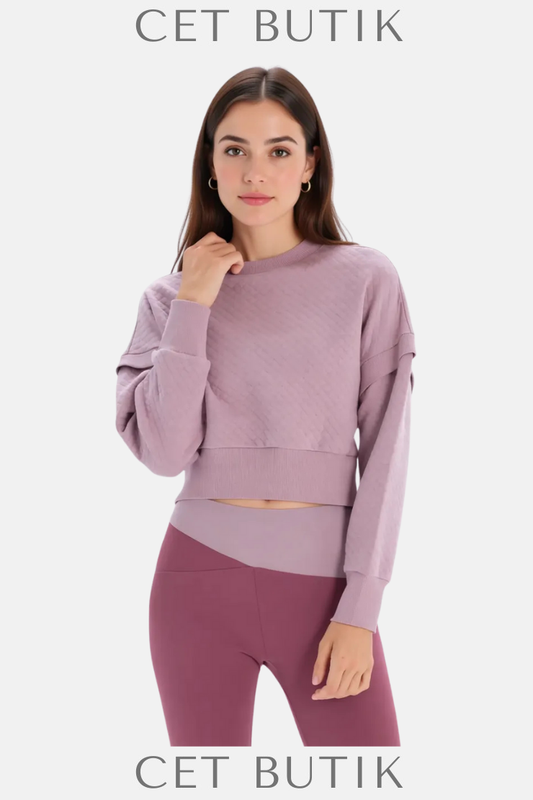 Dagi Lila Kadın Kapitone Crop Sweatshirt