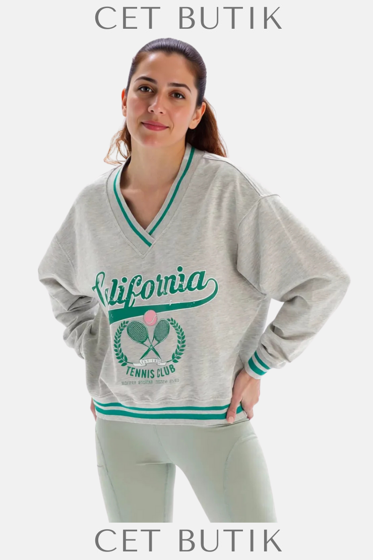 Dagi Gri Melanj Active Baskılı Oversize Sweatshirt