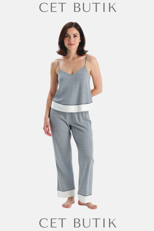 Dagi Lacivert Metraj Desenli Atlet & Pantolon Pijama Takımı