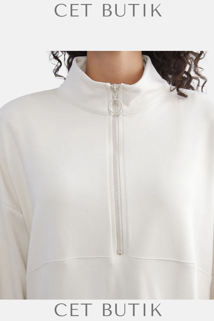 LCW Modest Bej Dik Yaka Kadın Sweatshirt Tunik | Uzun Kollu Tunik
