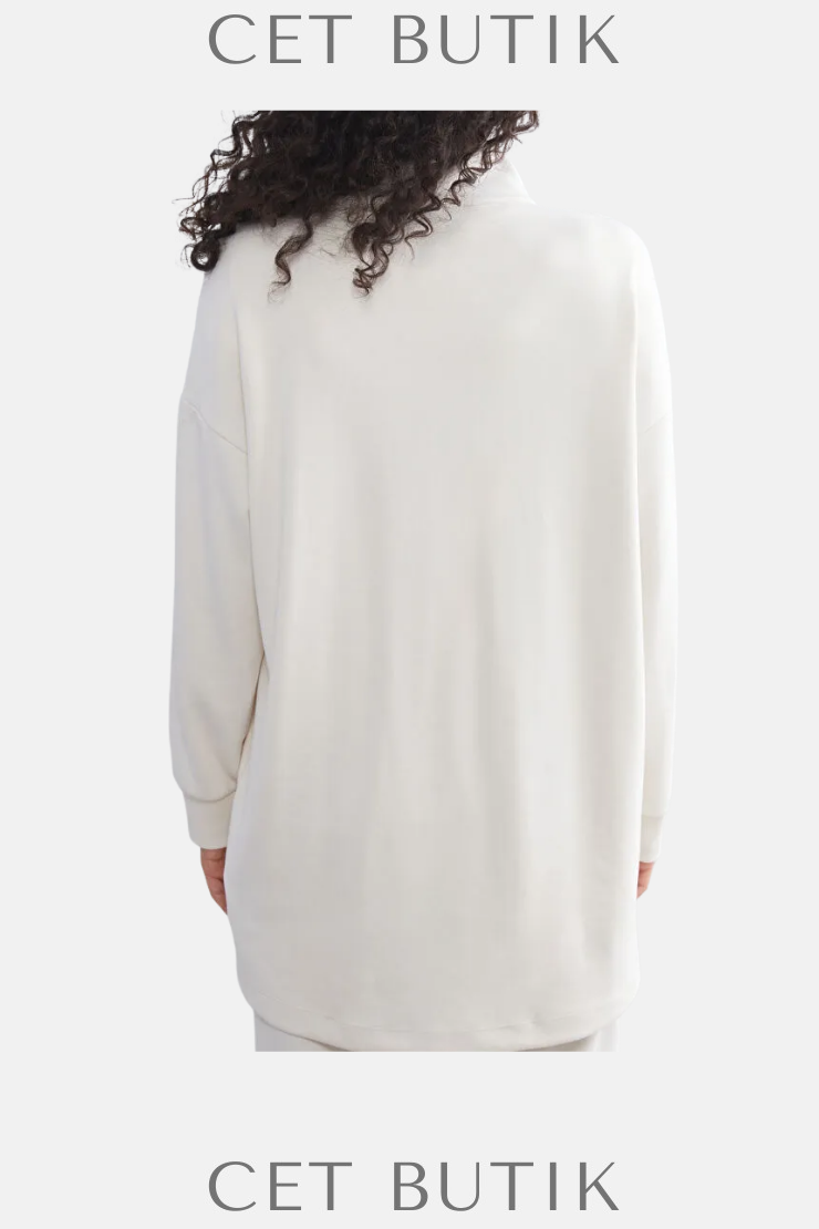LCW Modest Bej Dik Yaka Kadın Sweatshirt Tunik | Uzun Kollu Tunik
