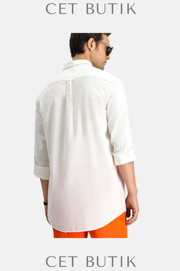 Kiğılı Beyaz Long Sleeve Regular Fit Keten Görünümlü Erkek Spor Gömlek – KY2541C0DZ001900