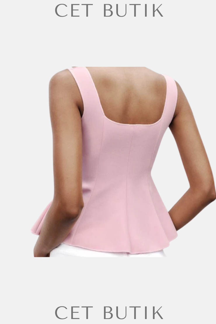 ZARA kadın streç peplum yelek üst şık gündelik sevimli sade