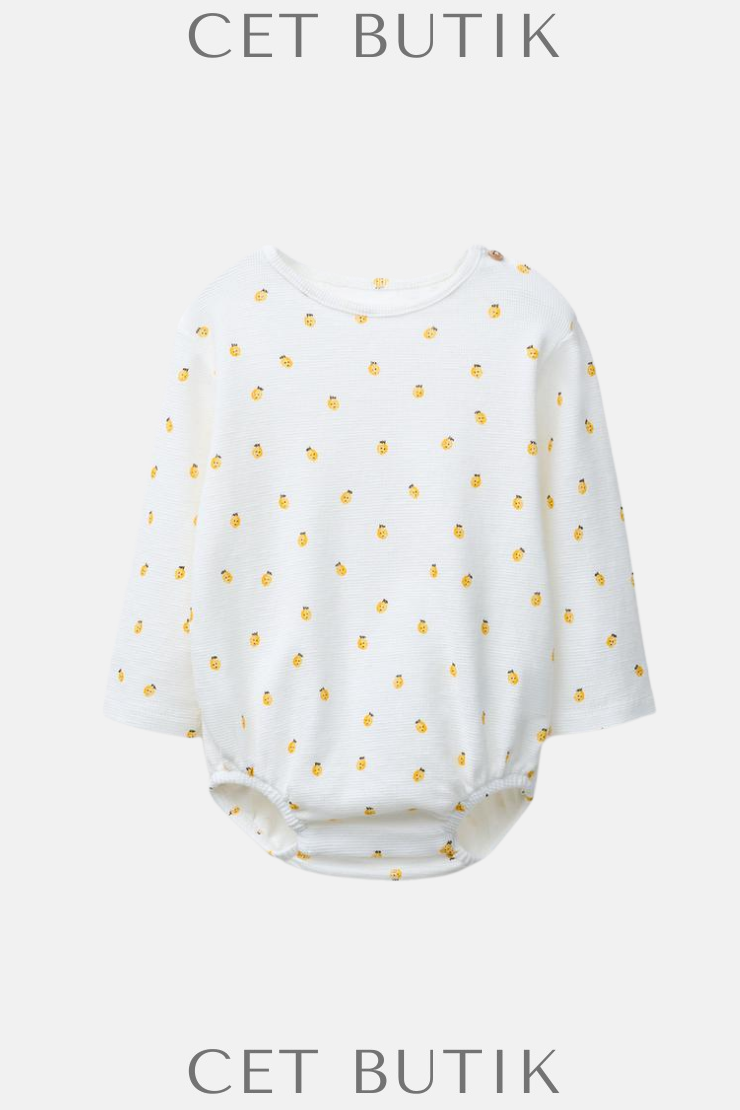 Zara Baby Dokulu Limon Baskılı Uzun Kollu Body – Açık Ekru