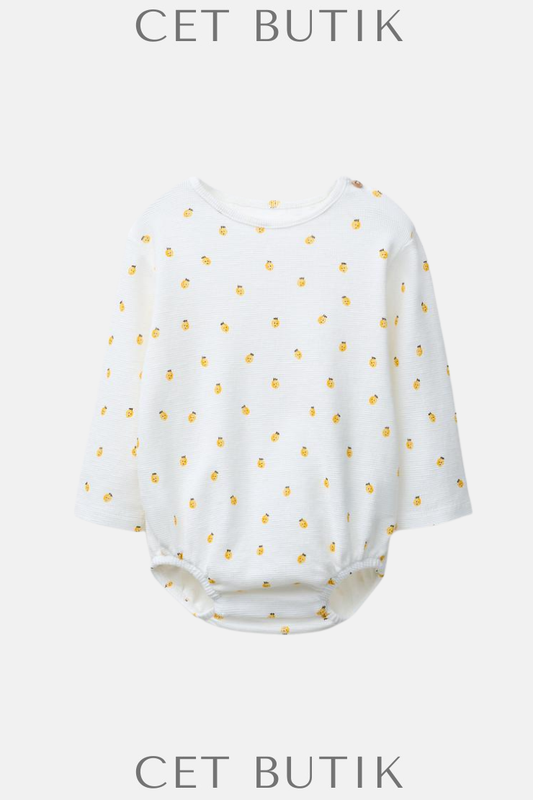 Zara Baby Dokulu Limon Baskılı Uzun Kollu Body – Açık Ekru