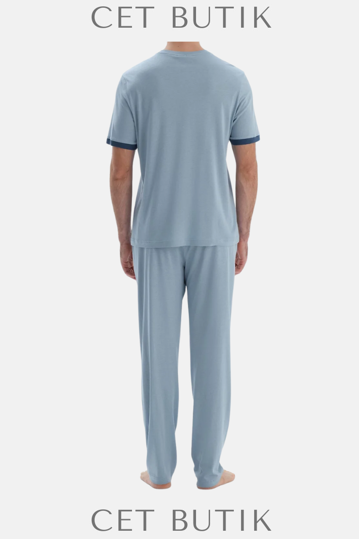DAGİ Açık Mavi Kısa Kollu Patlı Basic Pijama Takımı