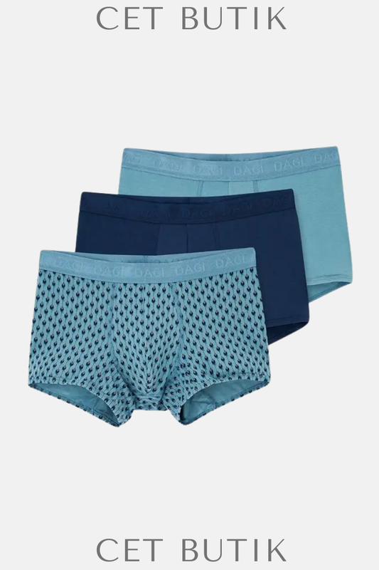Dagi Light Blue-Navy 4210 3’lü Desenli Micro Modal Boxer Seti